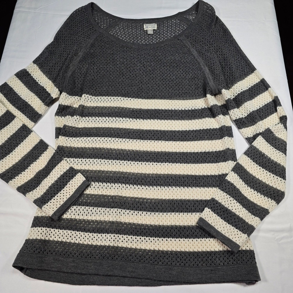 Converse Womens XL Gray White Striped Open Knit Sweater Raglan Sleeve skater
